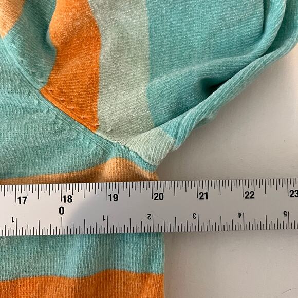 Soft Surroundings Chenille Striped Sweater Women's M Wide 3/4 Sleeve Aqua Orange - Picture 5 of 8